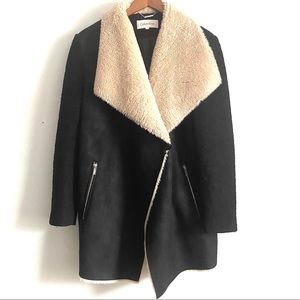 Calvin Klein long fur trimmed warm Boucle coat